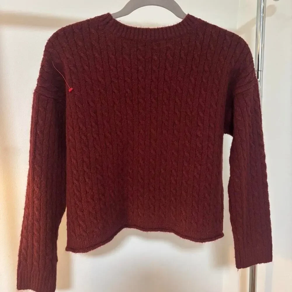 DKNY Jeans Burgundy Cable Knit Sweater Women Size M Knitwear Long Sleeve Cozy - Picture 6 of 6